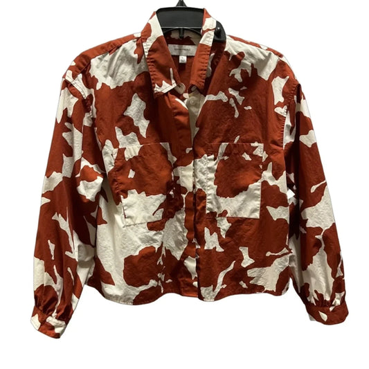 Blouse Long Sleeve By Banana Republic In Red & White, Size: L