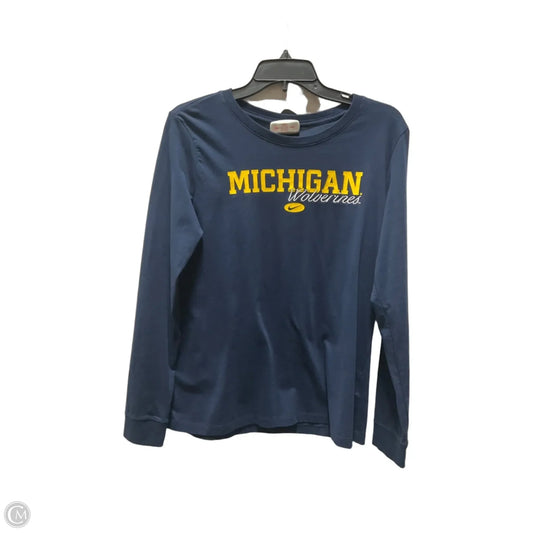 Athletic Top Long Sleeve Crewneck By Nike Apparel In Blue & Yellow, Size: L