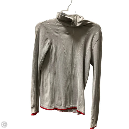 Athletic Top Long Sleeve Collar By Athleta In Grey & White, Size: S