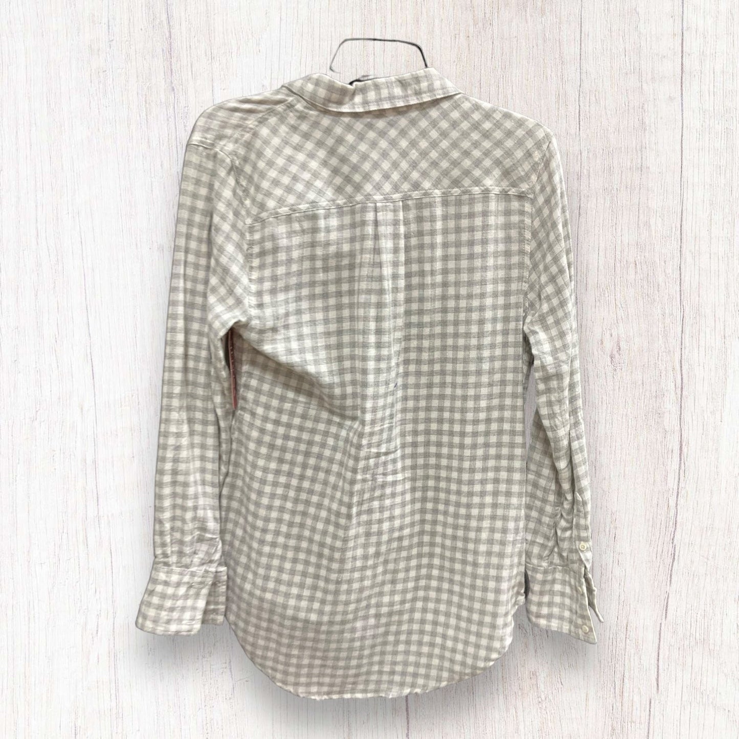 Grey White Blouse Long Sleeve Merona, Size M