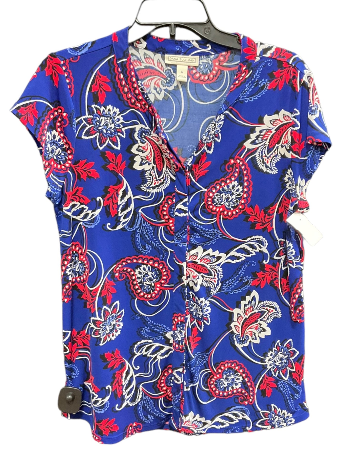 Blue & Red Top Short Sleeve Dana Buchman, Size M