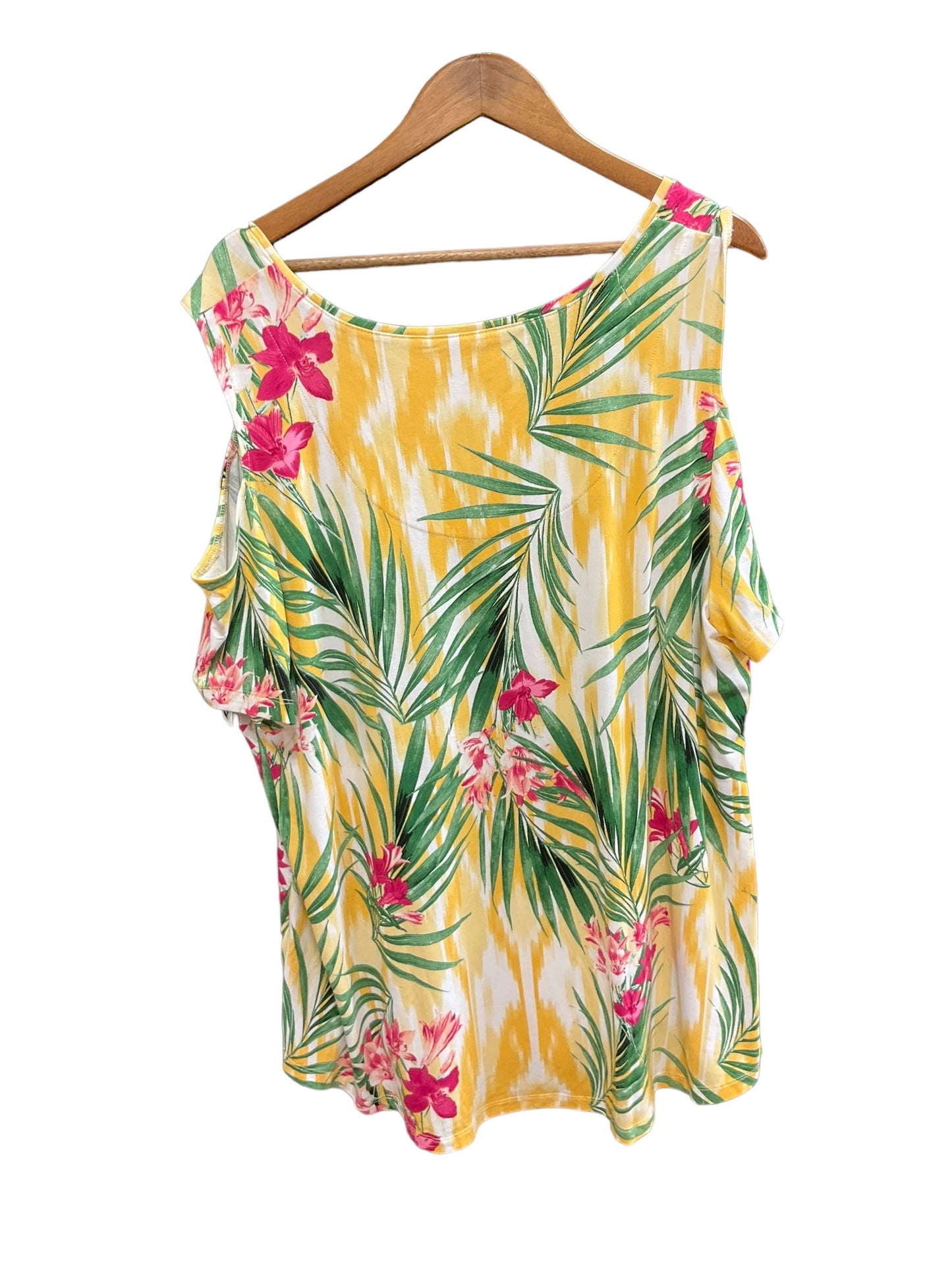 Tropical Print Top Short Sleeve Jm Collections, Size 3x