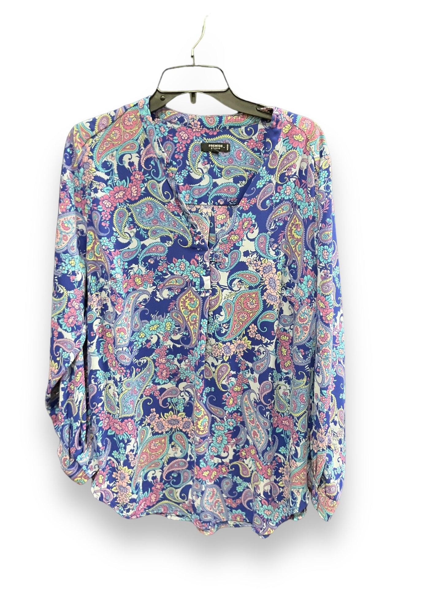 Paisley Print Top Long Sleeve Premise, Size 1x