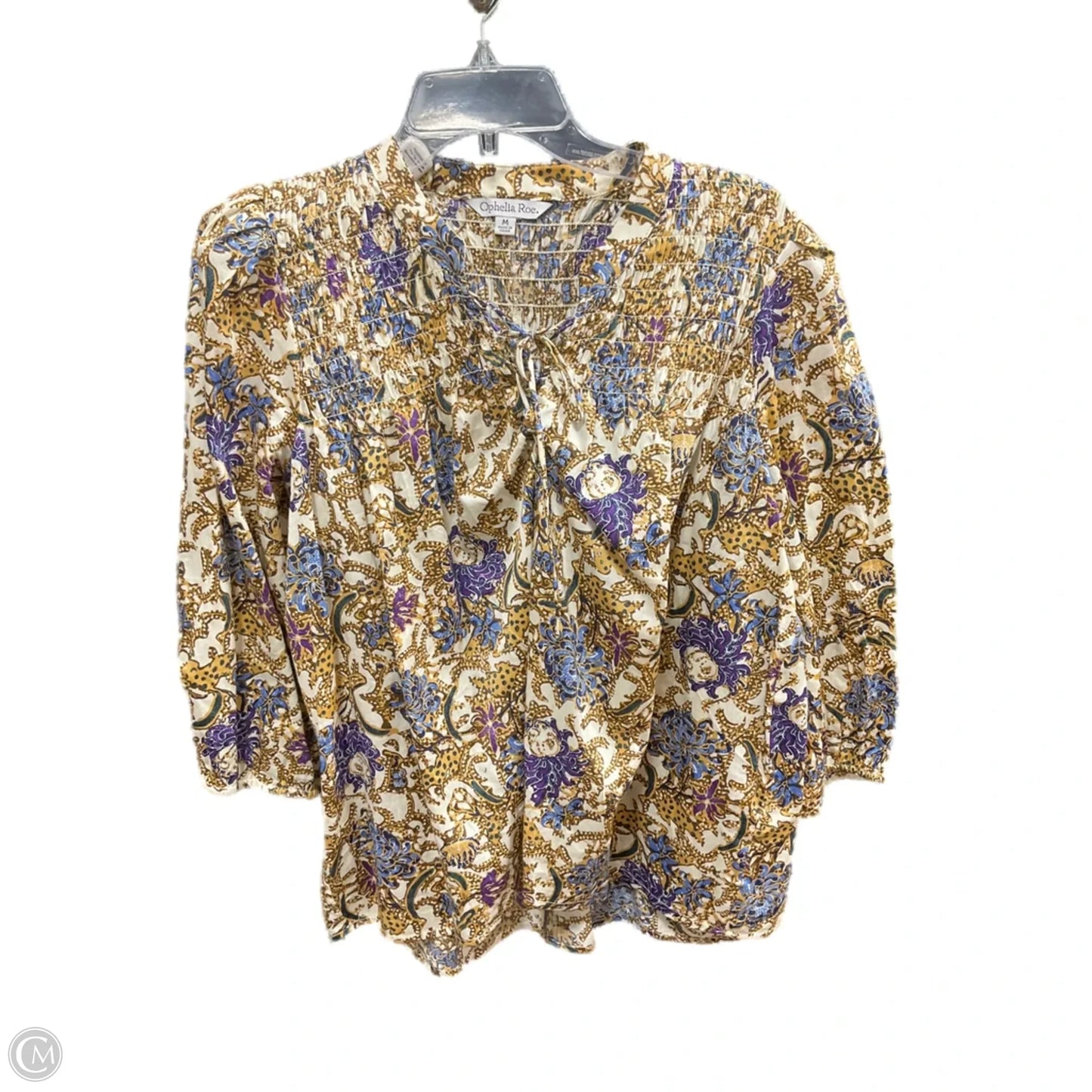 Top 3/4 Sleeve By Ophelia Roe In Tan & White, Size: M