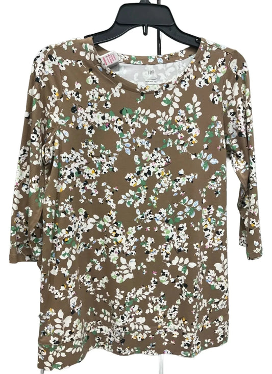 Top 3/4 Sleeve Basic By J. Jill In Floral Print, Size: Xs