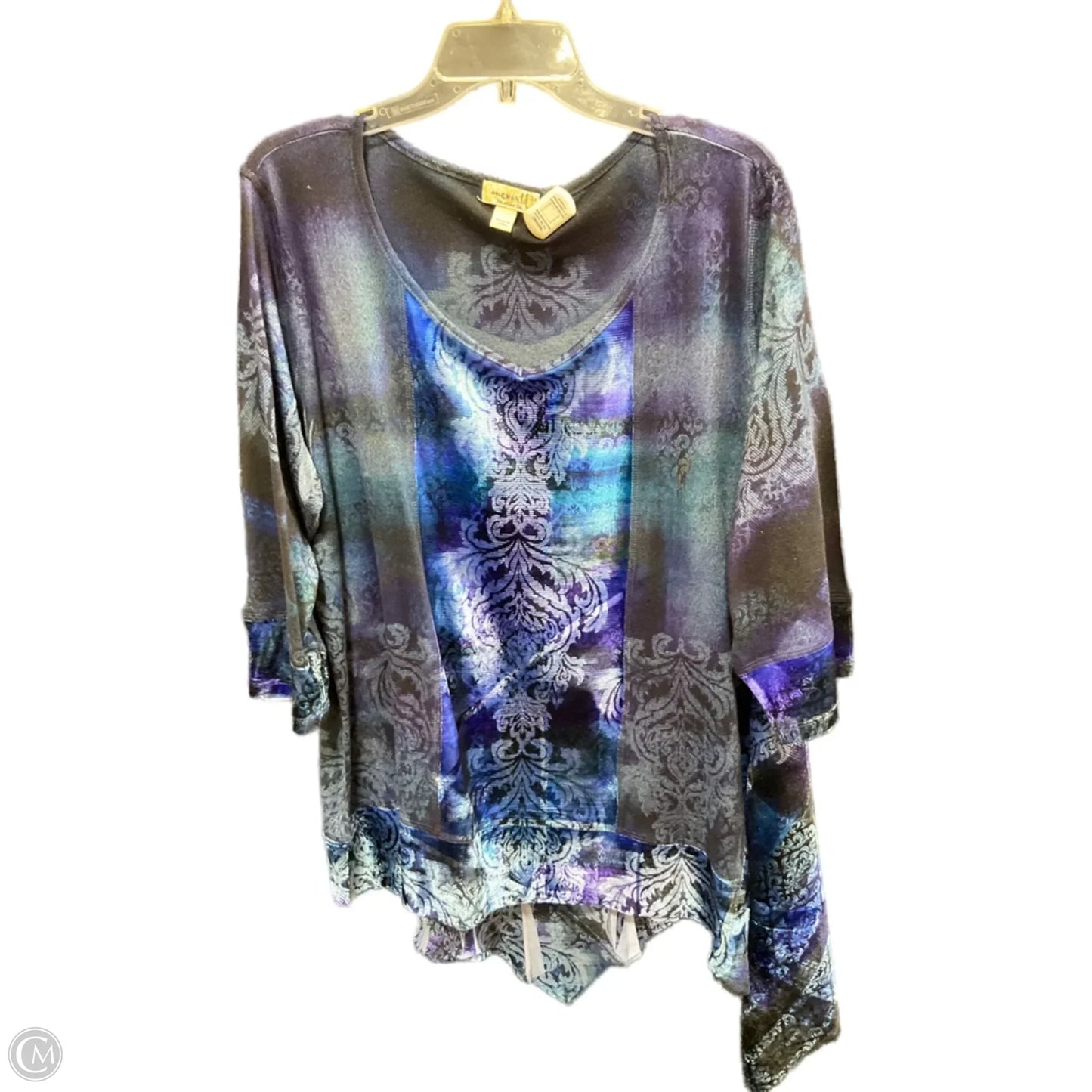 Top 3/4 Sleeve Basic By One World In Blue, Size: 3x