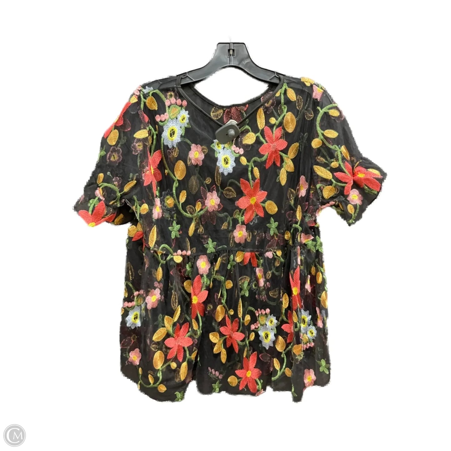 Top Short Sleeve By Shein In Floral Print, Size: 2x