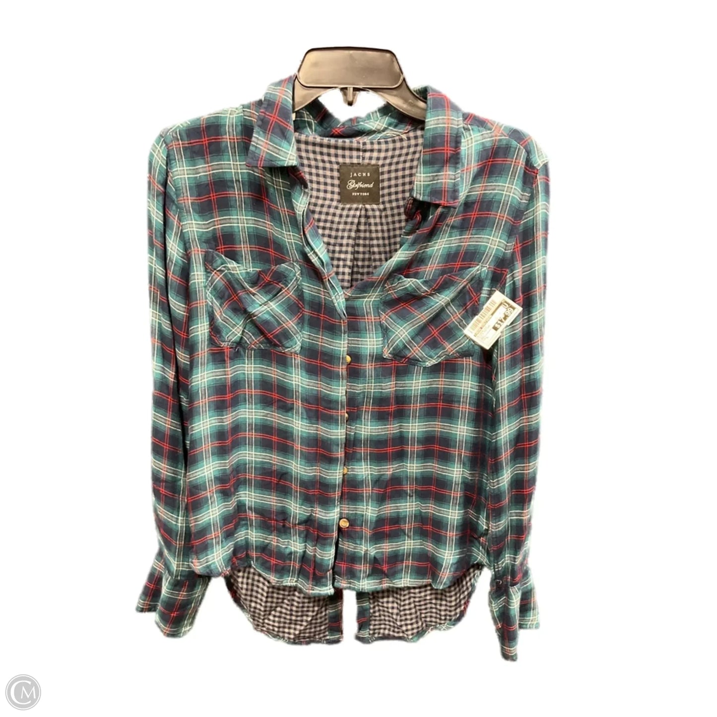Blouse Long Sleeve By Jachs Girlfirend In Plaid Pattern, Size: L