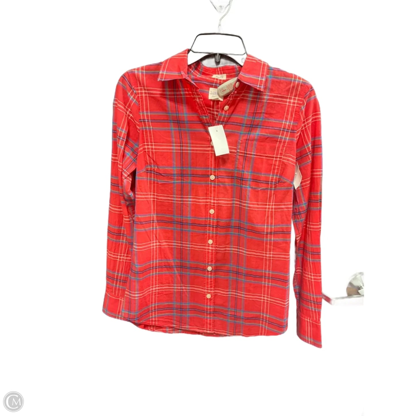 Blouse Long Sleeve By J. Crew In Plaid Pattern, Size: Xs
