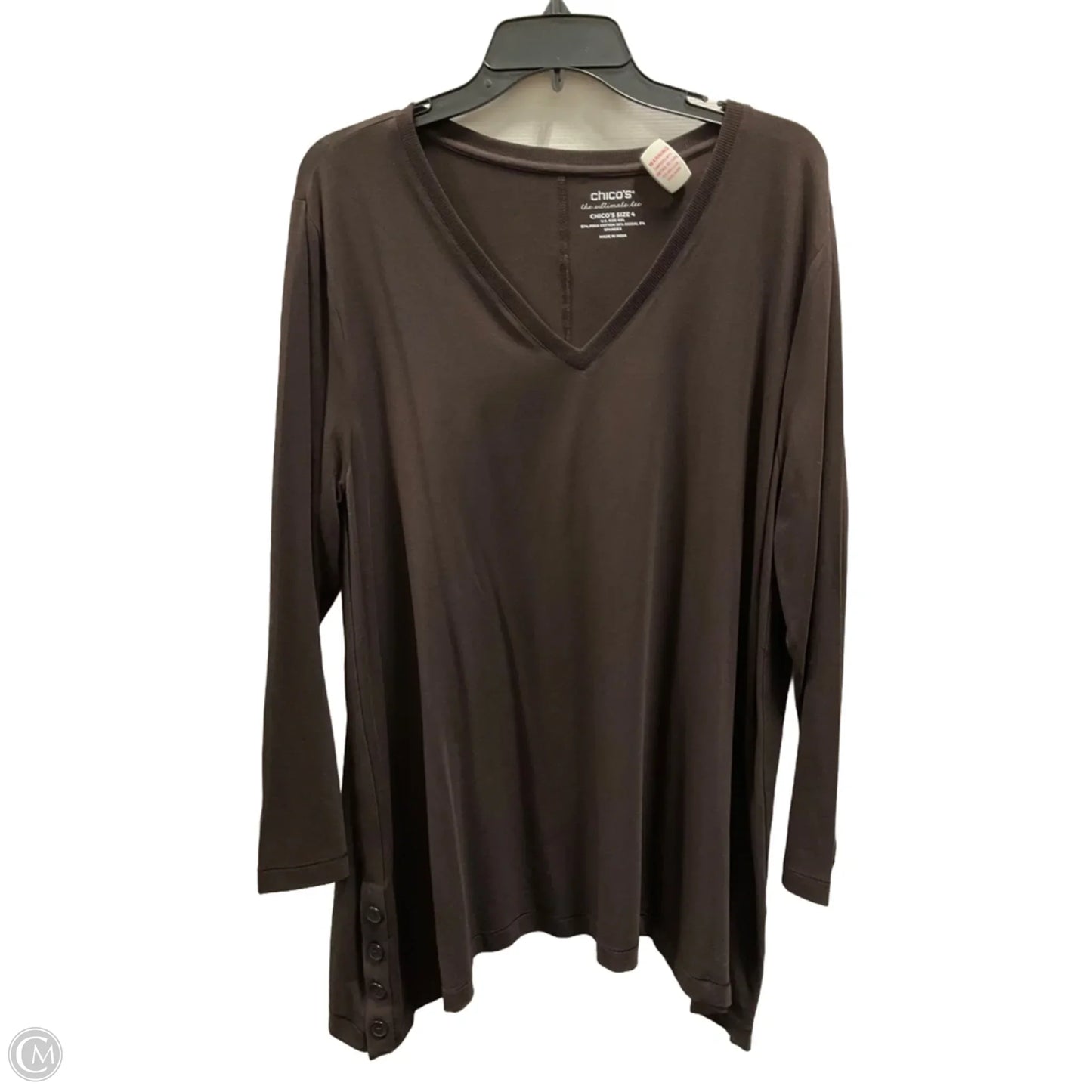Top Long Sleeve Basic By Chicos In Brown, Size: Xxl