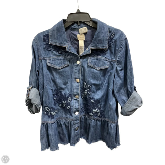 Jacket Denim By Chicos In Blue Denim, Size: Xs