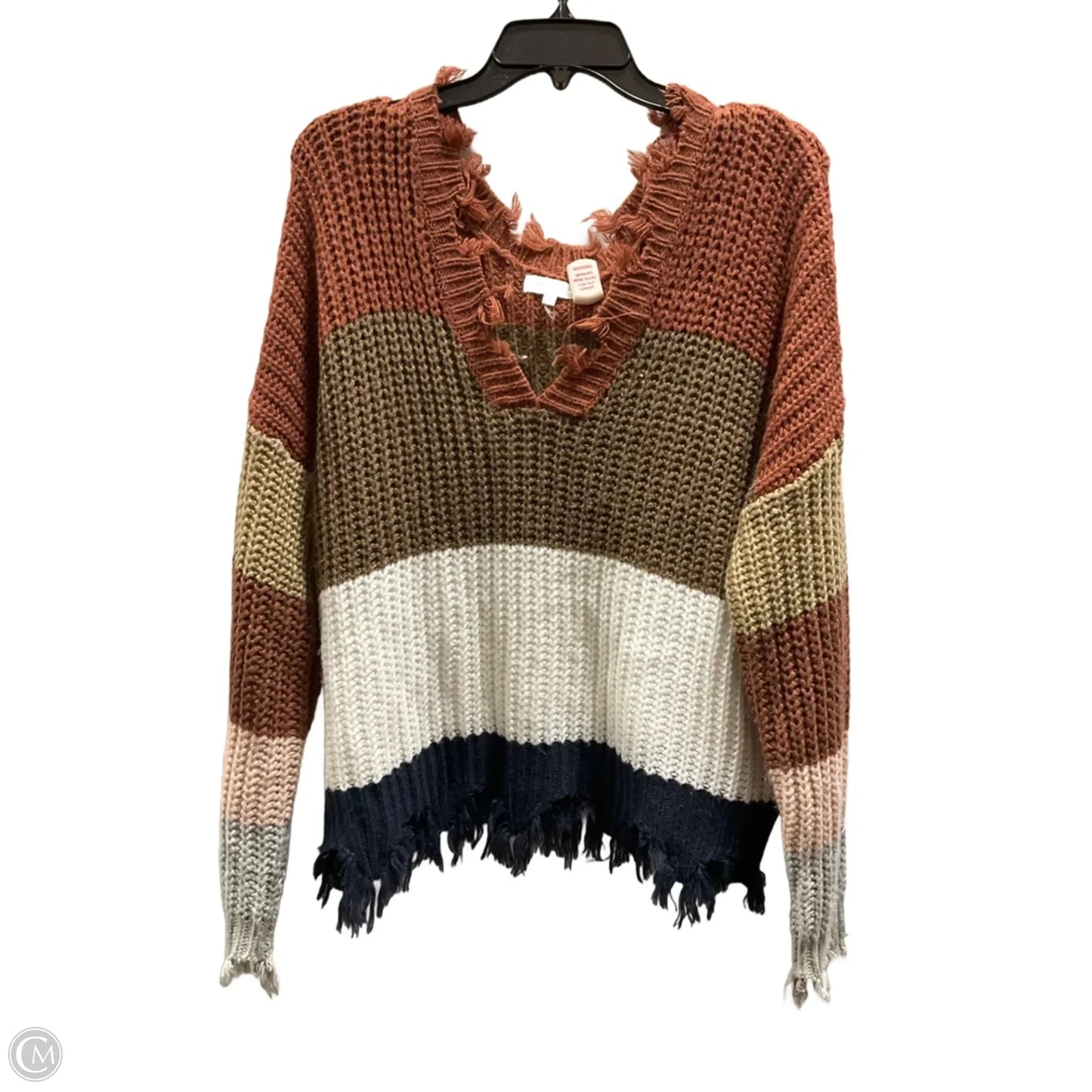Sweater By Miracle In Orange & Tan, Size: M