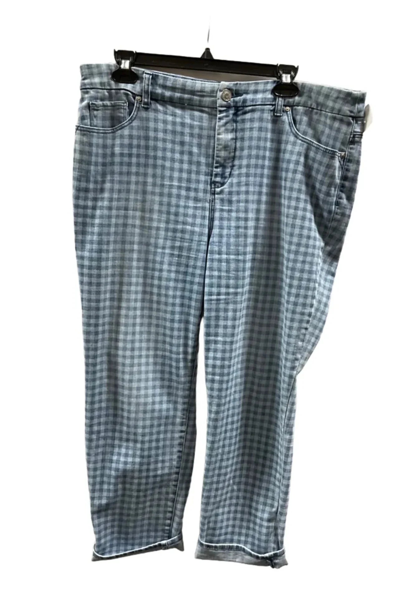 Jeans Cropped By Chicos In Plaid Pattern, Size: L