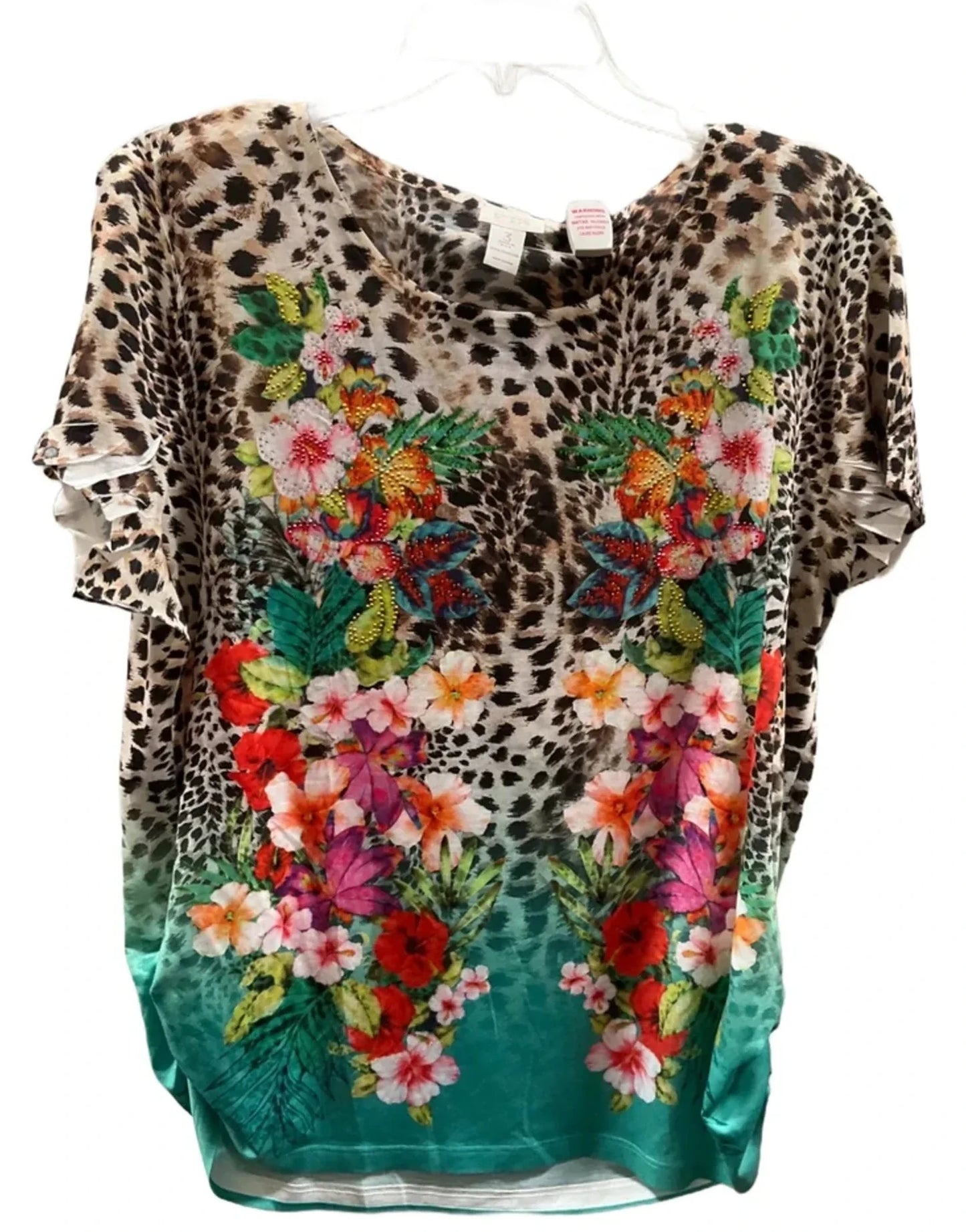 Top Short Sleeve Basic By Chicos In Animal Print, Size: L