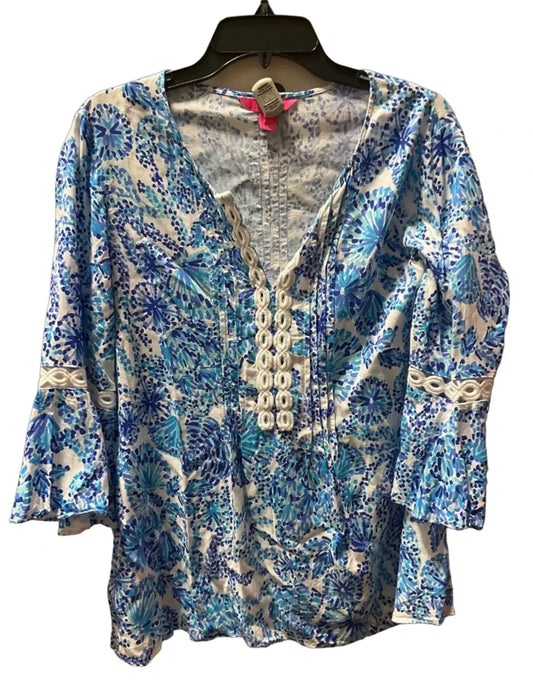 Top 3/4 Sleeve Designer By Lilly Pulitzer In Blue, Size: L