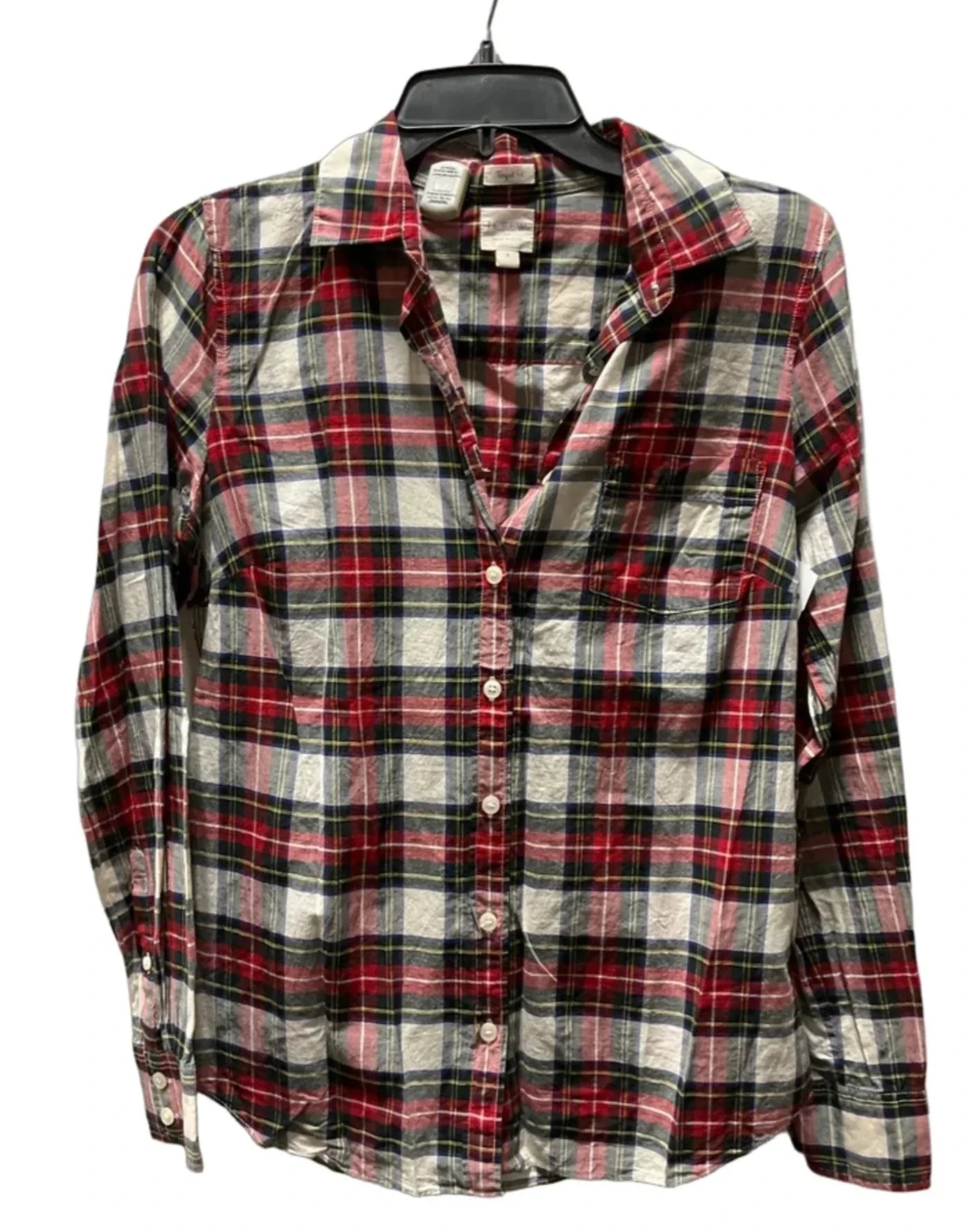 Blouse Long Sleeve By J. Crew In Plaid Pattern, Size: S