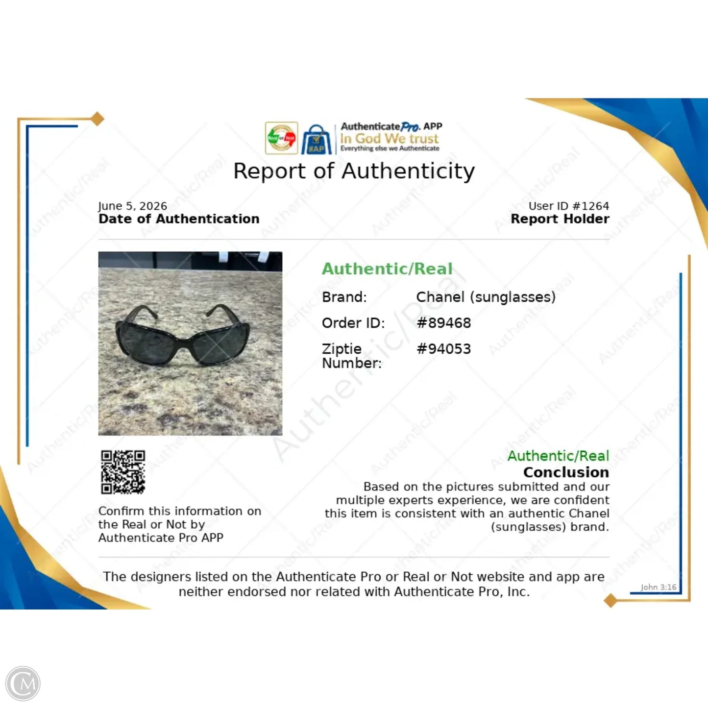 Sunglasses Luxury Designer By Chanel, Size: