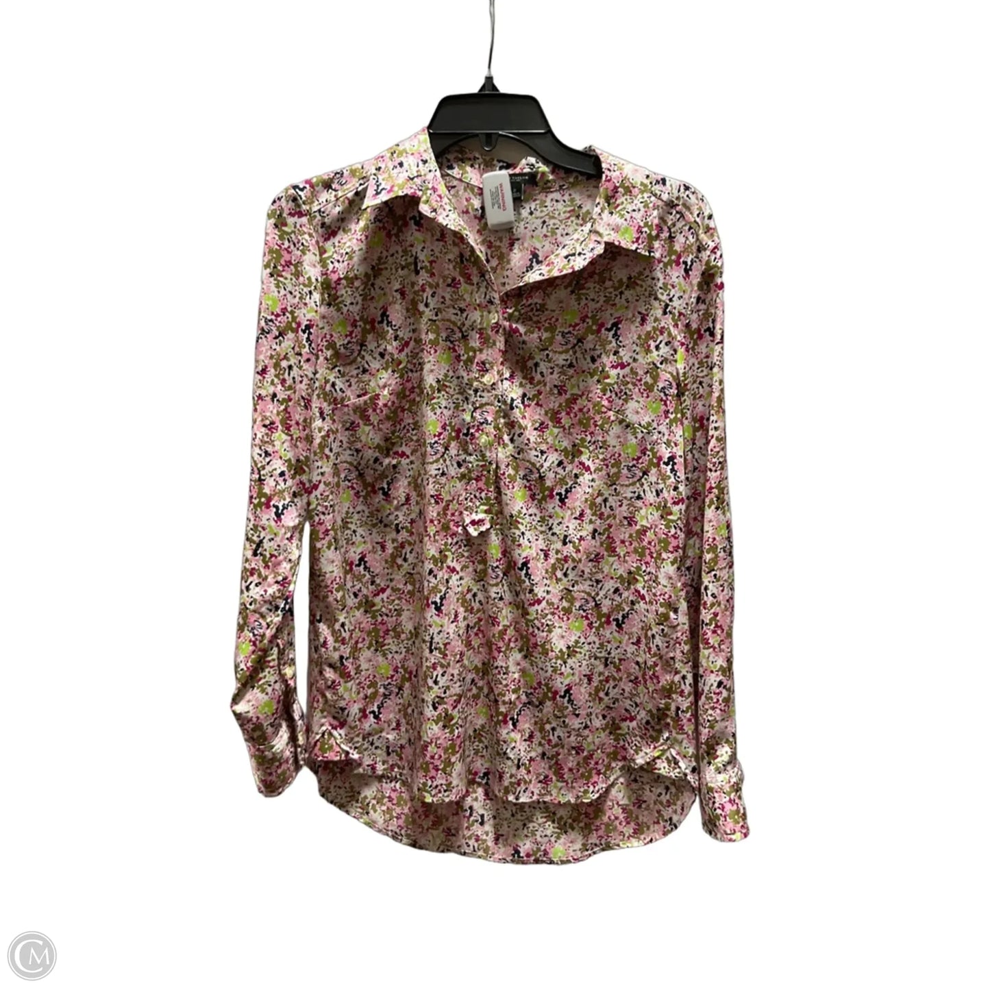 Blouse Long Sleeve By Ann Taylor In Pink & White, Size: Xs