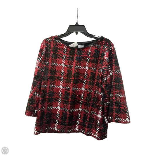 Top 3/4 Sleeve By Chicos In Red & Silver, Size: L
