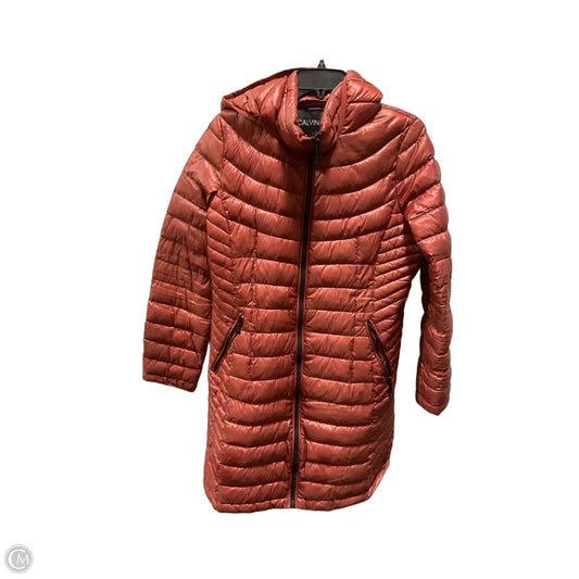 Jacket Puffer & Quilted By Calvin Klein In Orange, Size: L