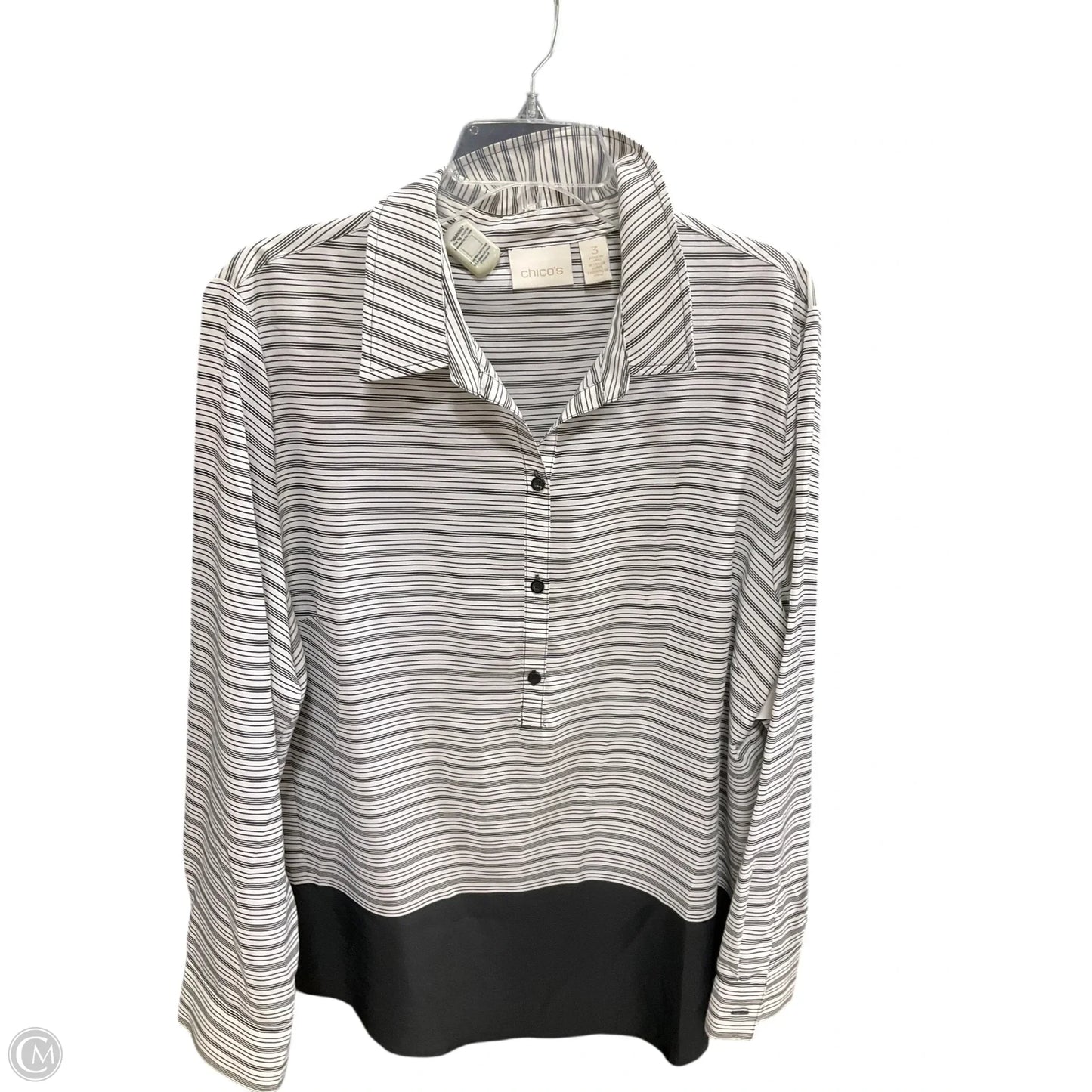 Blouse Long Sleeve By Chicos In Black & White, Size: Xl