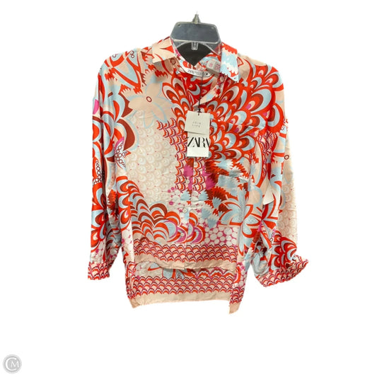 Blouse Long Sleeve By Zara In Orange & Pink, Size: Xs