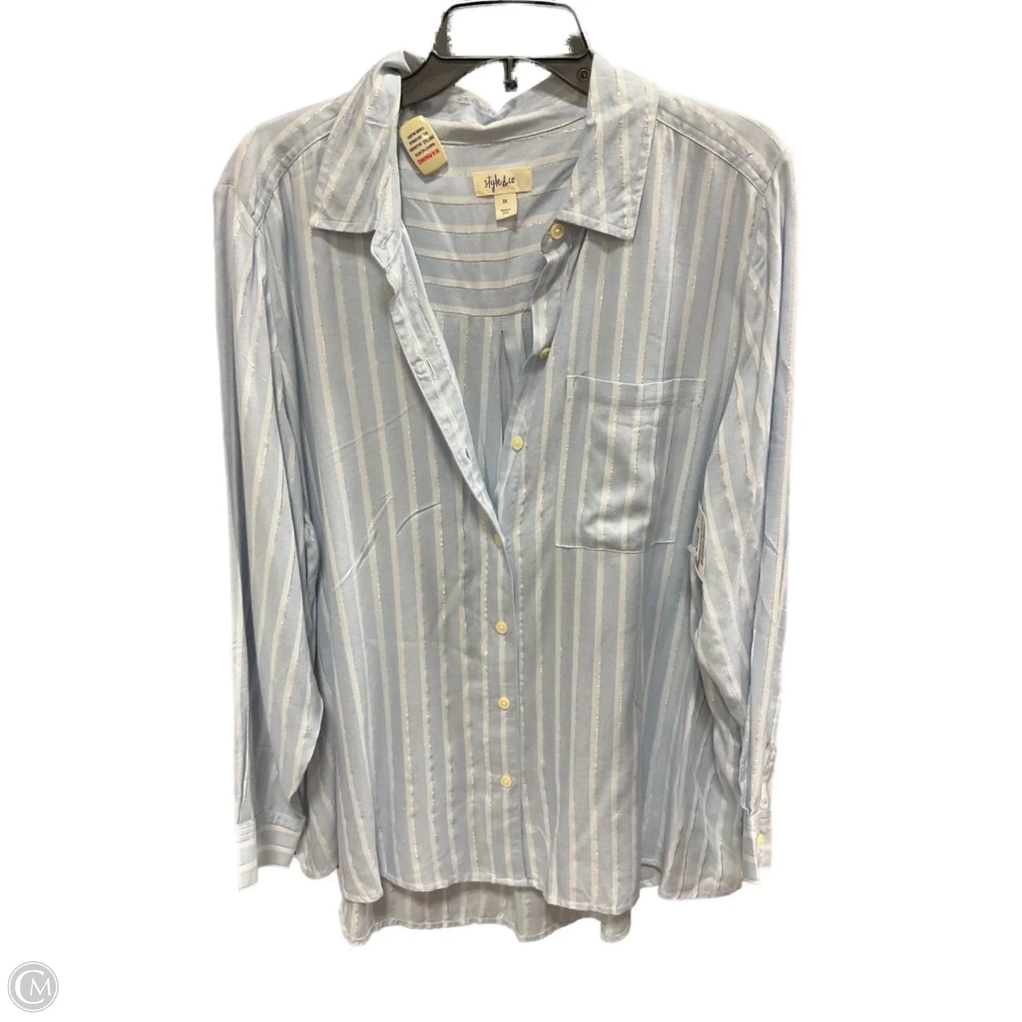 Blouse Long Sleeve By Style And Company In Blue & Cream, Size: 2x