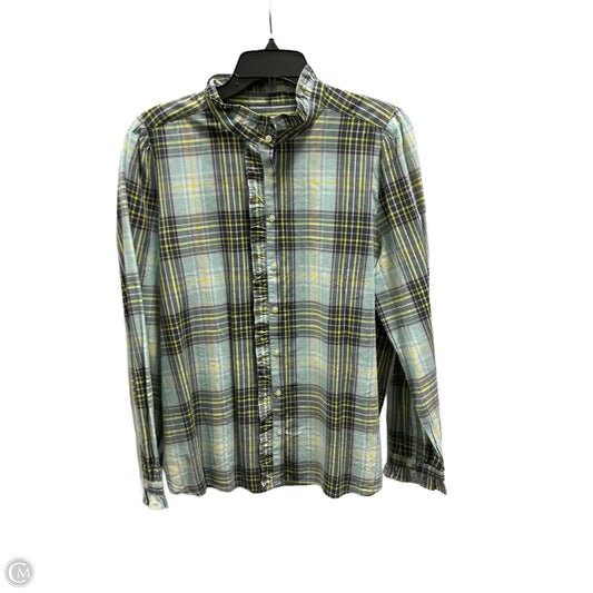 Blouse Long Sleeve By Loft In Plaid Pattern, Size: L