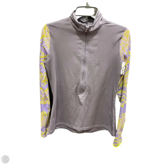 Athletic Top Long Sleeve Collar By Nike In Purple & Yellow, Size: L