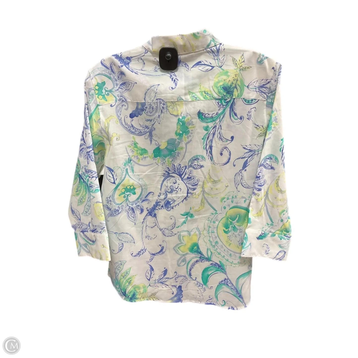 Blouse Long Sleeve By Foxcroft In Green & White, Size: 4