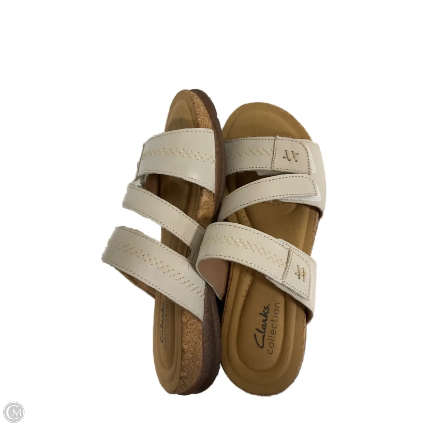 Sandals Flats By Clarks In Tan & White, Size: 7.5