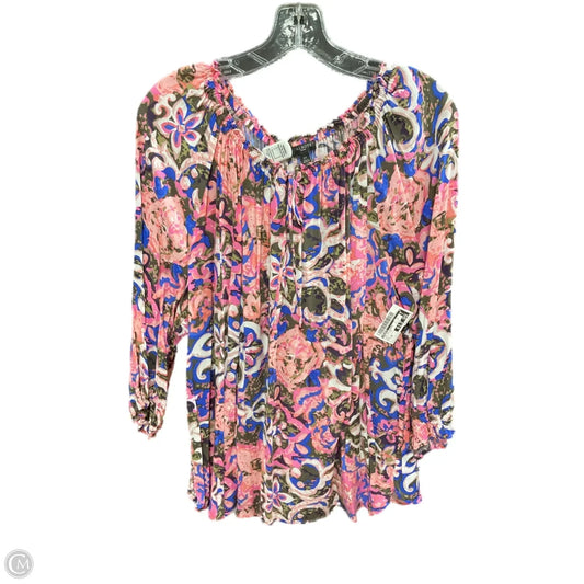 Top 3/4 Sleeve By Talbots In Blue & Pink, Size: 2x