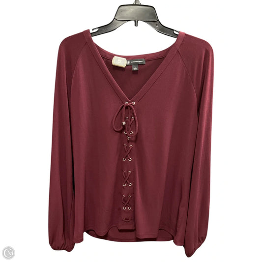Top Long Sleeve By Inc In Maroon, Size: L