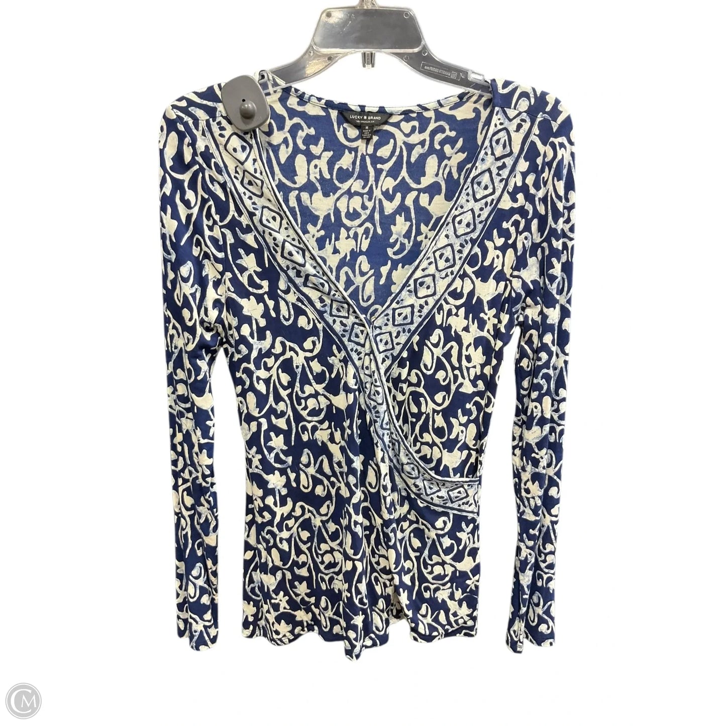 Top Long Sleeve By Lucky Brand In Blue & White, Size: M
