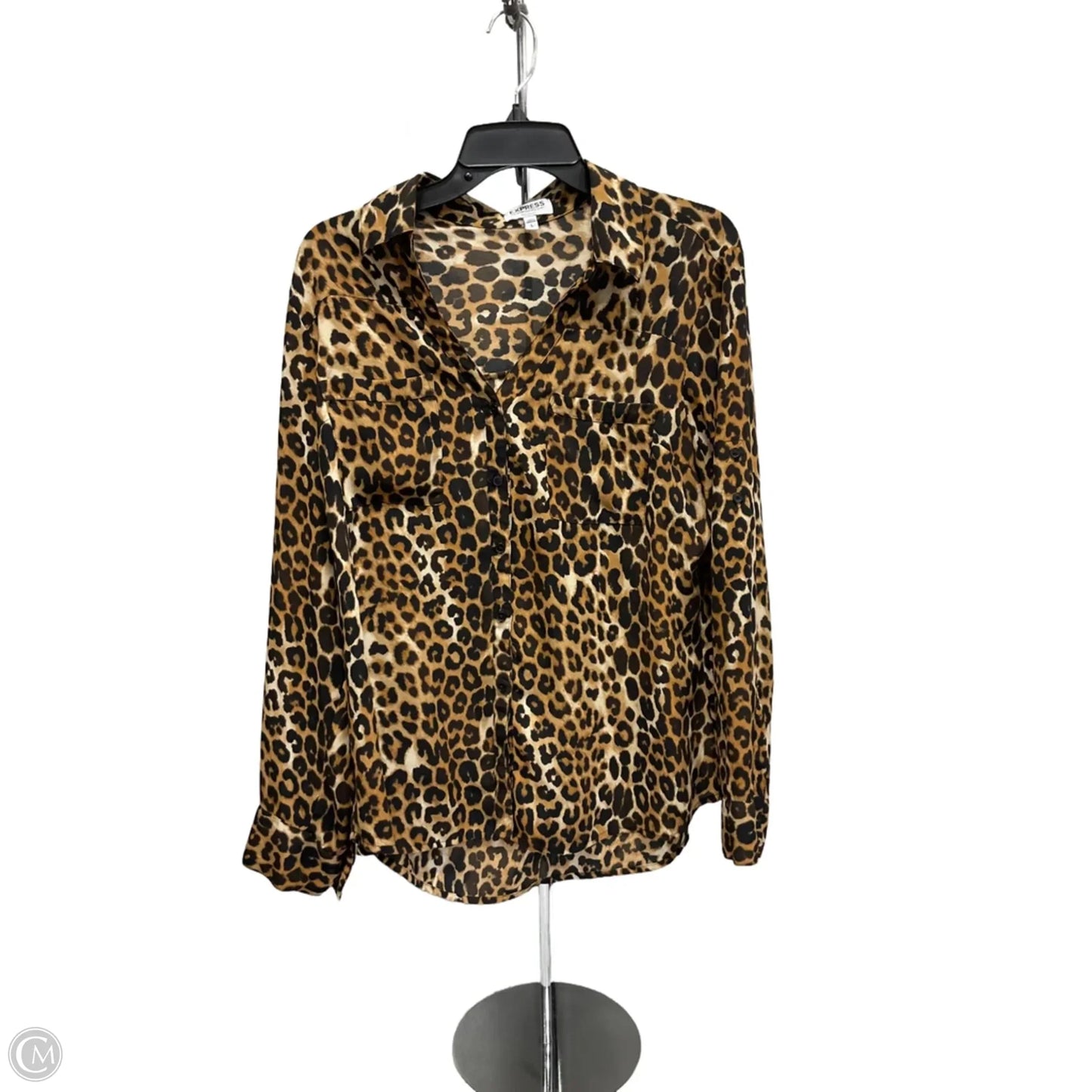 Blouse Long Sleeve By Express In Animal Print, Size: L