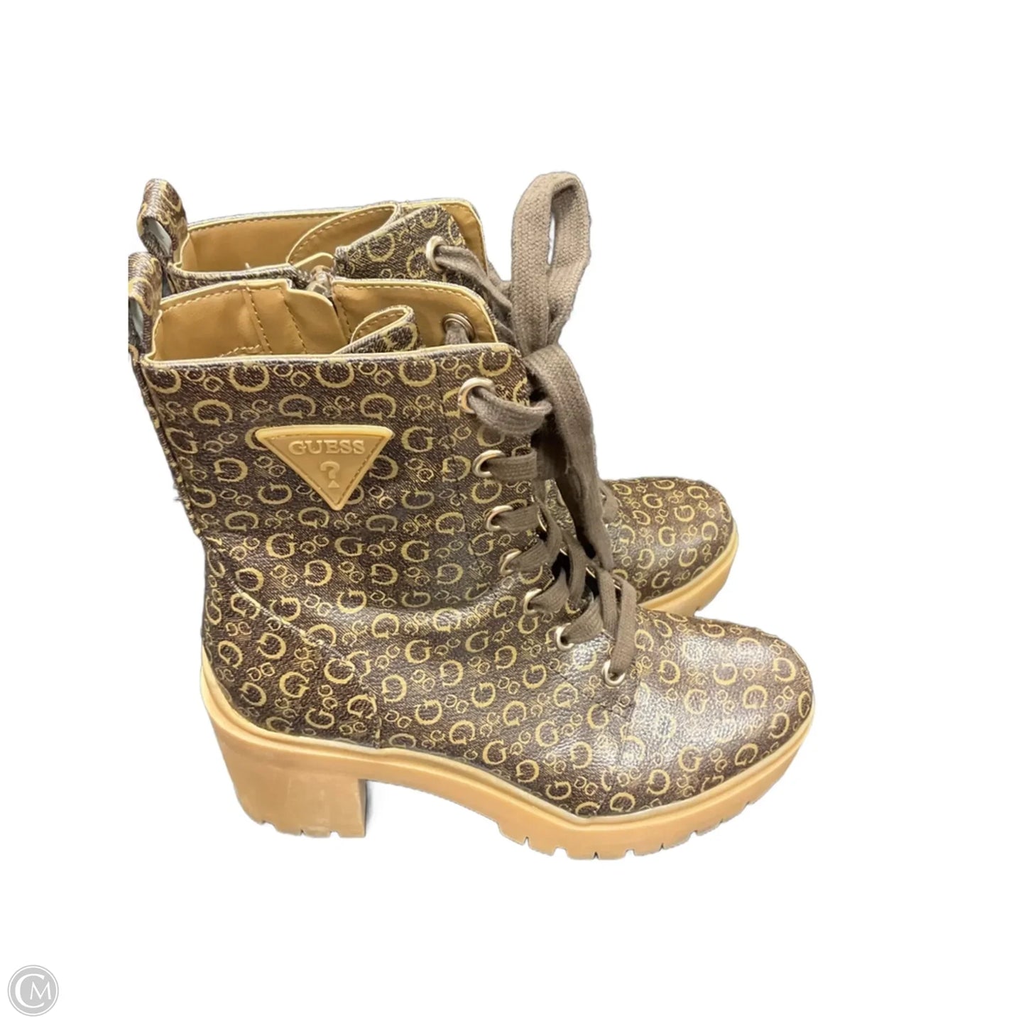 Boots Ankle Heels By Guess In Brown, Size: 8