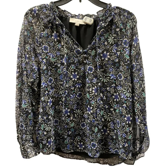 Top Long Sleeve By Loft In Black & Blue, Size: Mp
