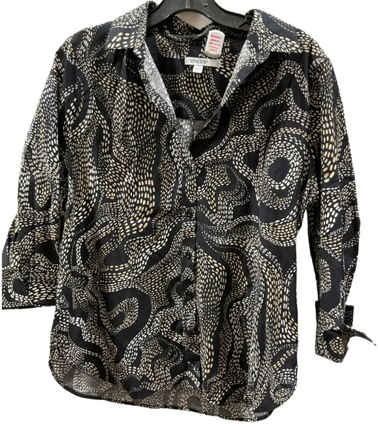 Blouse 3/4 Sleeve By Chicos In Black & Cream, Size: M