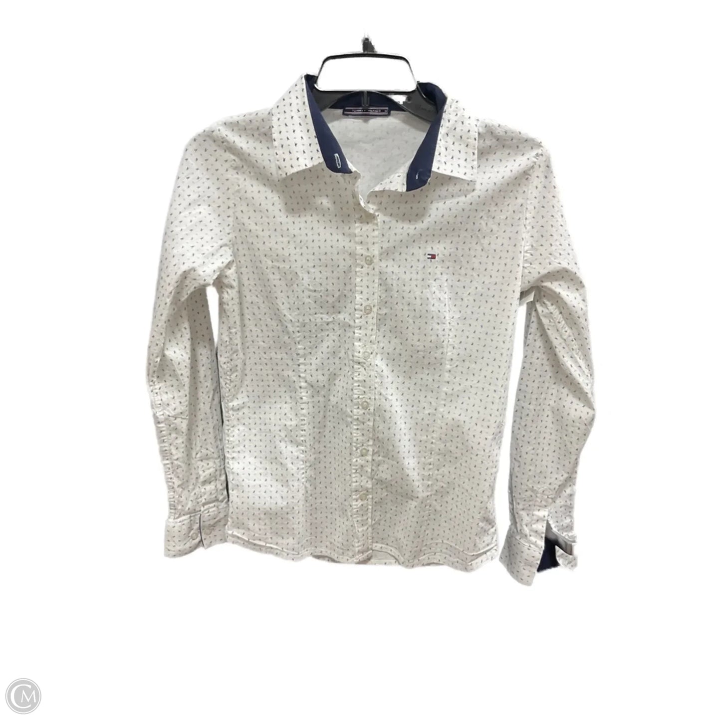 Blouse Long Sleeve By Tommy Hilfiger In Blue & White, Size: M