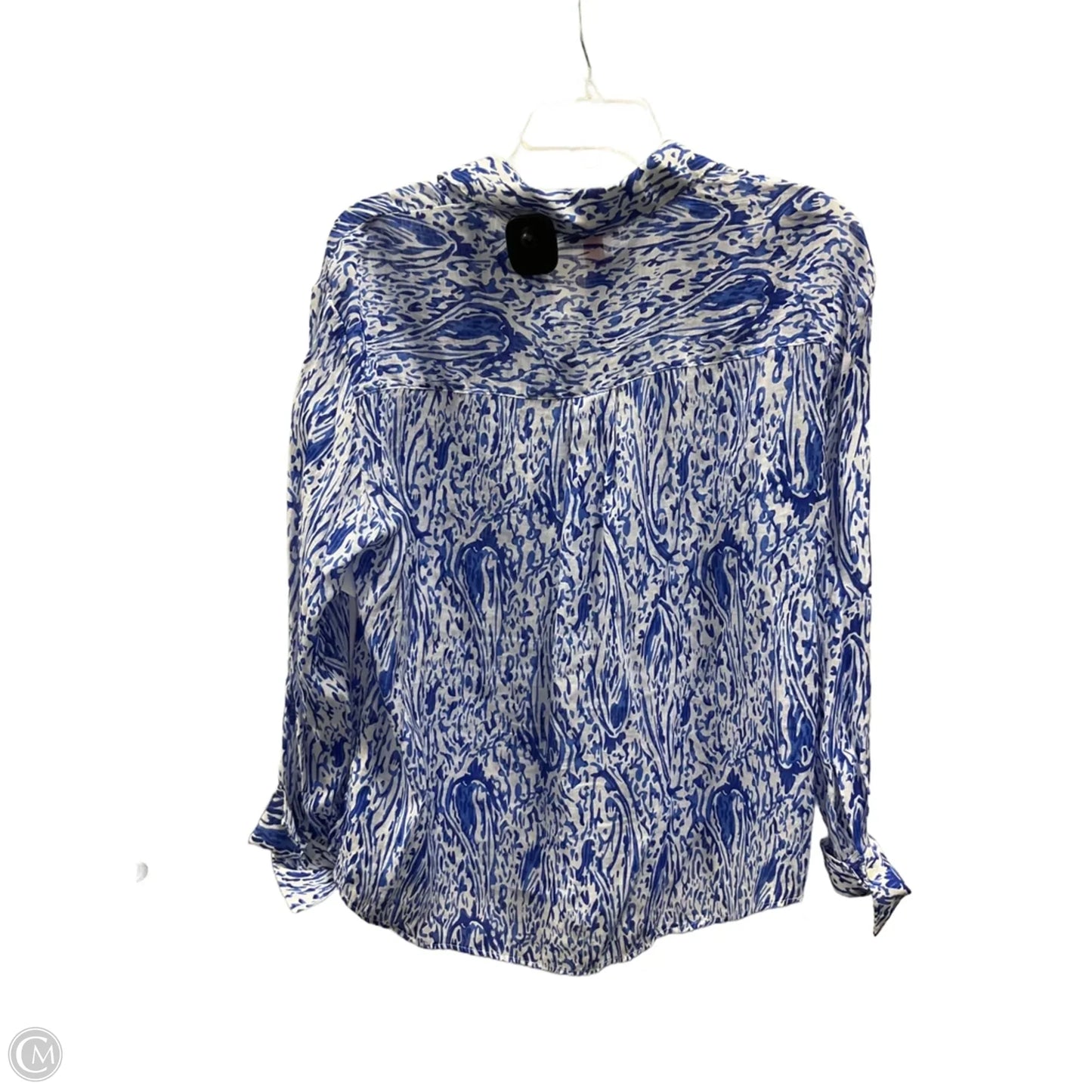 Blouse Long Sleeve By Vince Camuto In Blue & White, Size: S