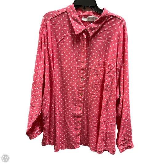 Blouse Long Sleeve By Susan Graver In Polkadot Pattern, Size: 4x