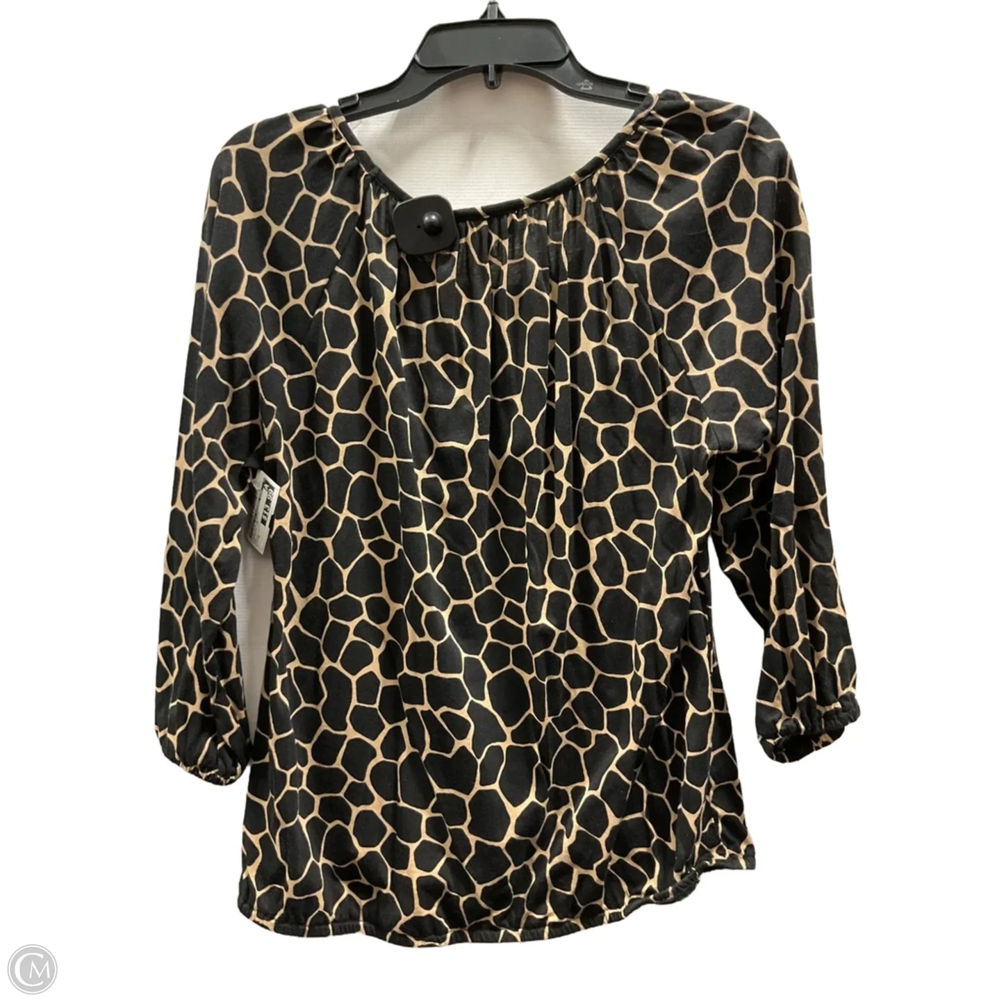 Top 3/4 Sleeve By Michael By Michael Kors In Black & Tan, Size: M