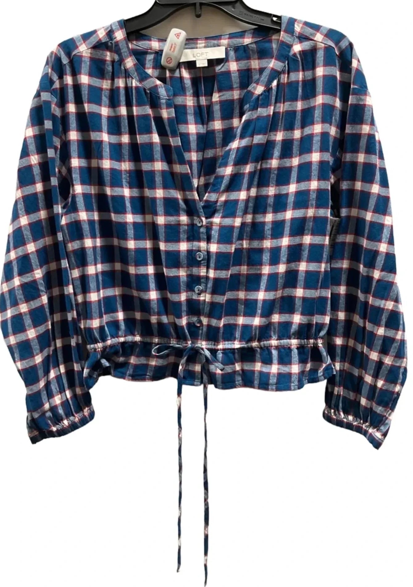 Top Long Sleeve By Loft In Plaid Pattern, Size: S