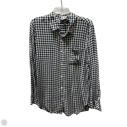 Blouse Long Sleeve By Banana Republic In Plaid Pattern, Size: L