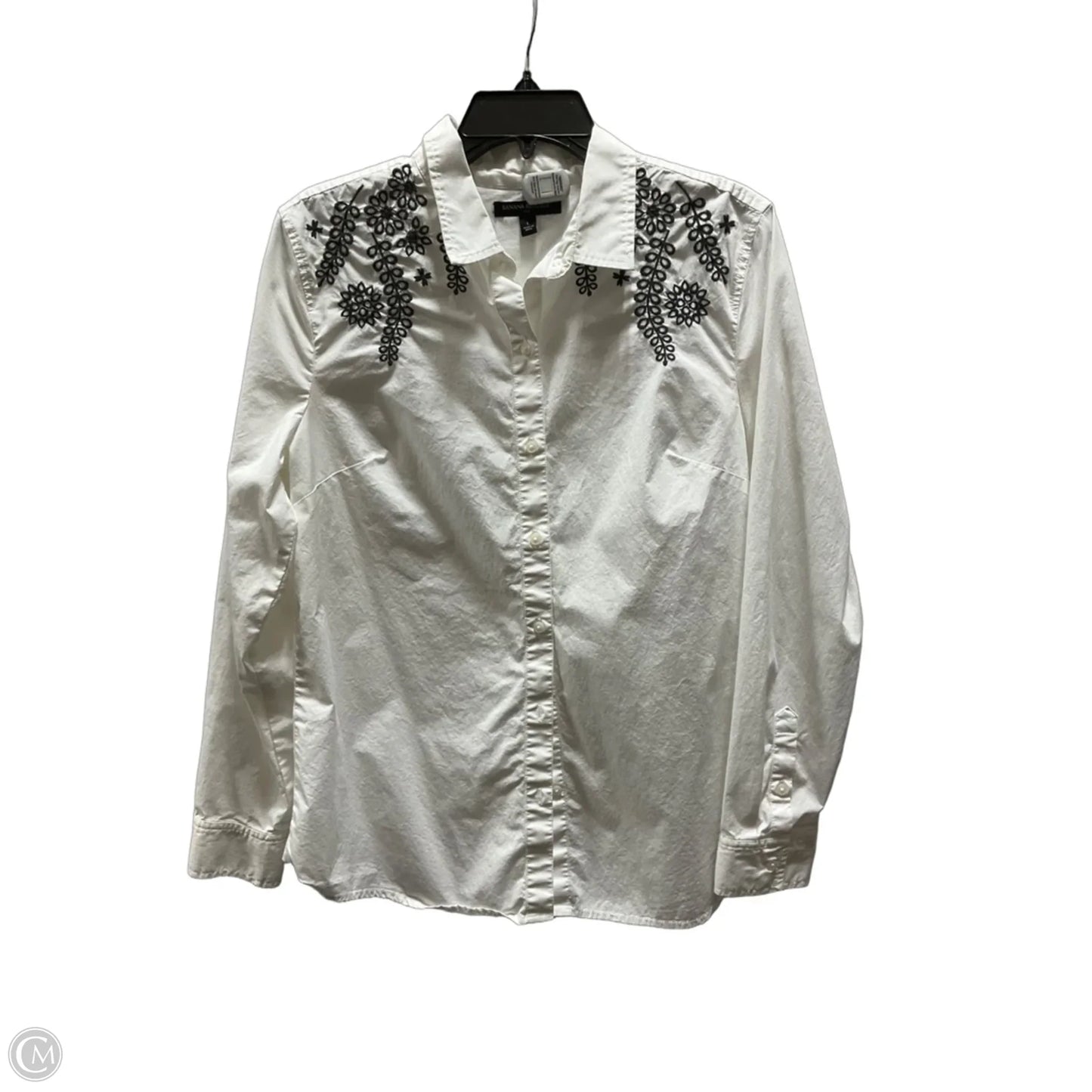 Blouse Long Sleeve By Banana Republic In White, Size: L