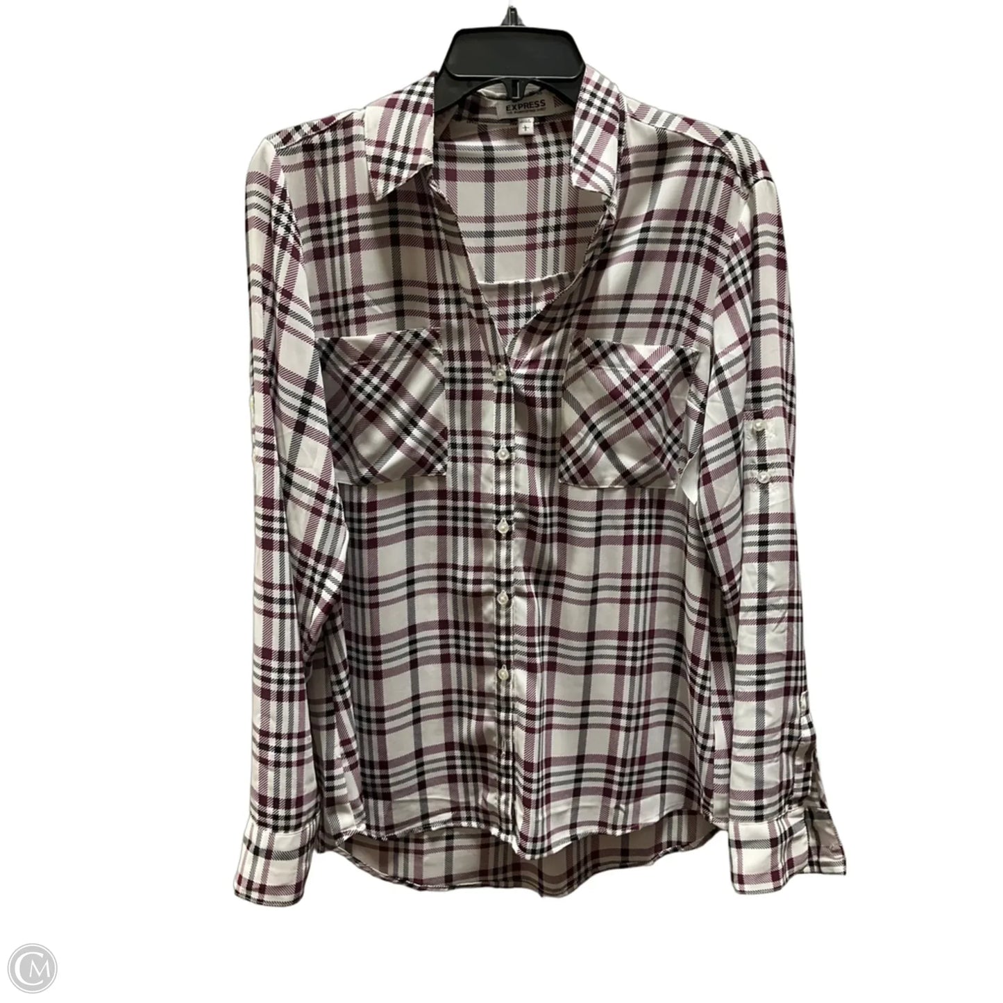 Blouse Long Sleeve By Express In Plaid Pattern, Size: L