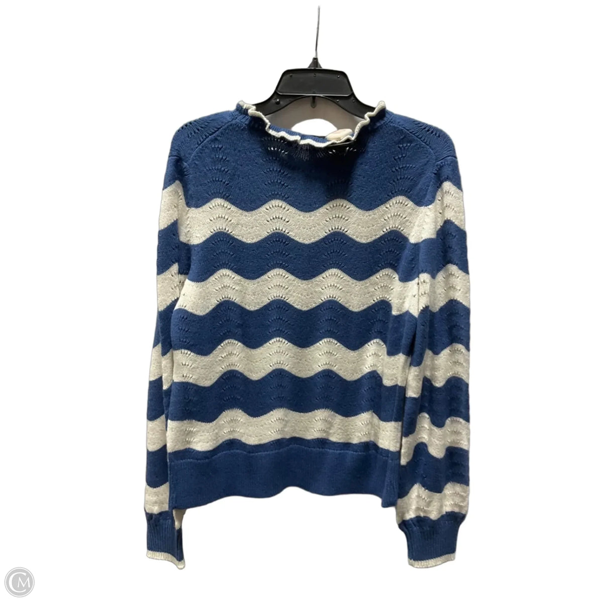 Sweater By Talbots In Blue & Cream, Size: L