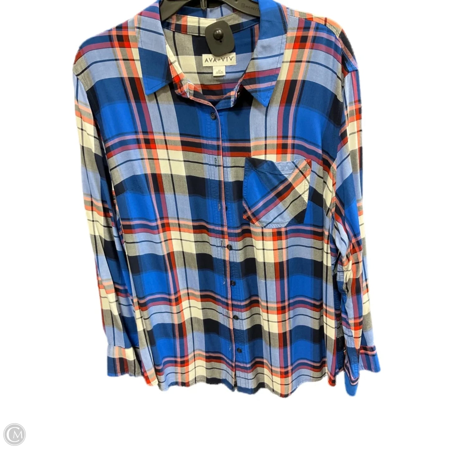 Blouse Long Sleeve By Ava & Viv In Plaid Pattern, Size: 2x