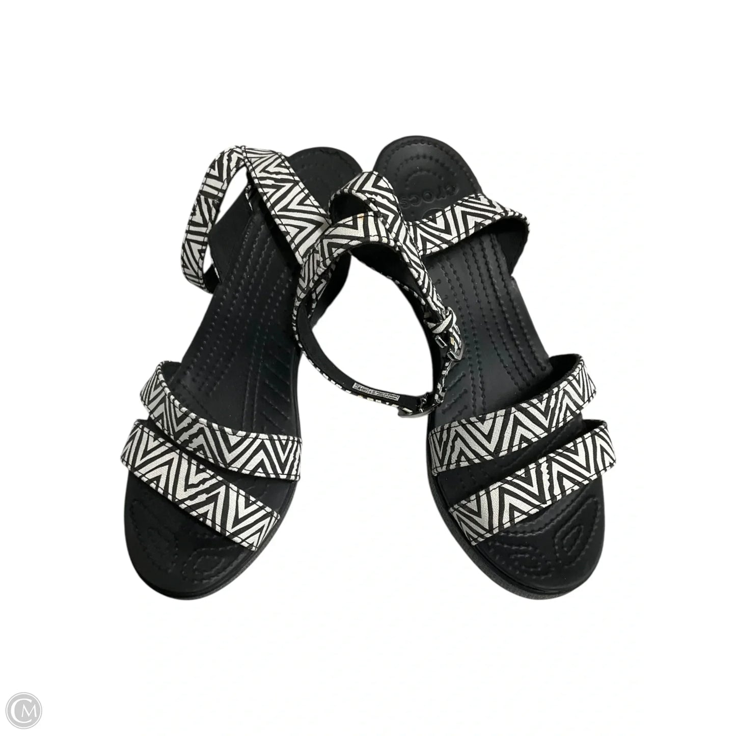 Sandals Heels Wedge By Crocs In Black & White, Size: 7