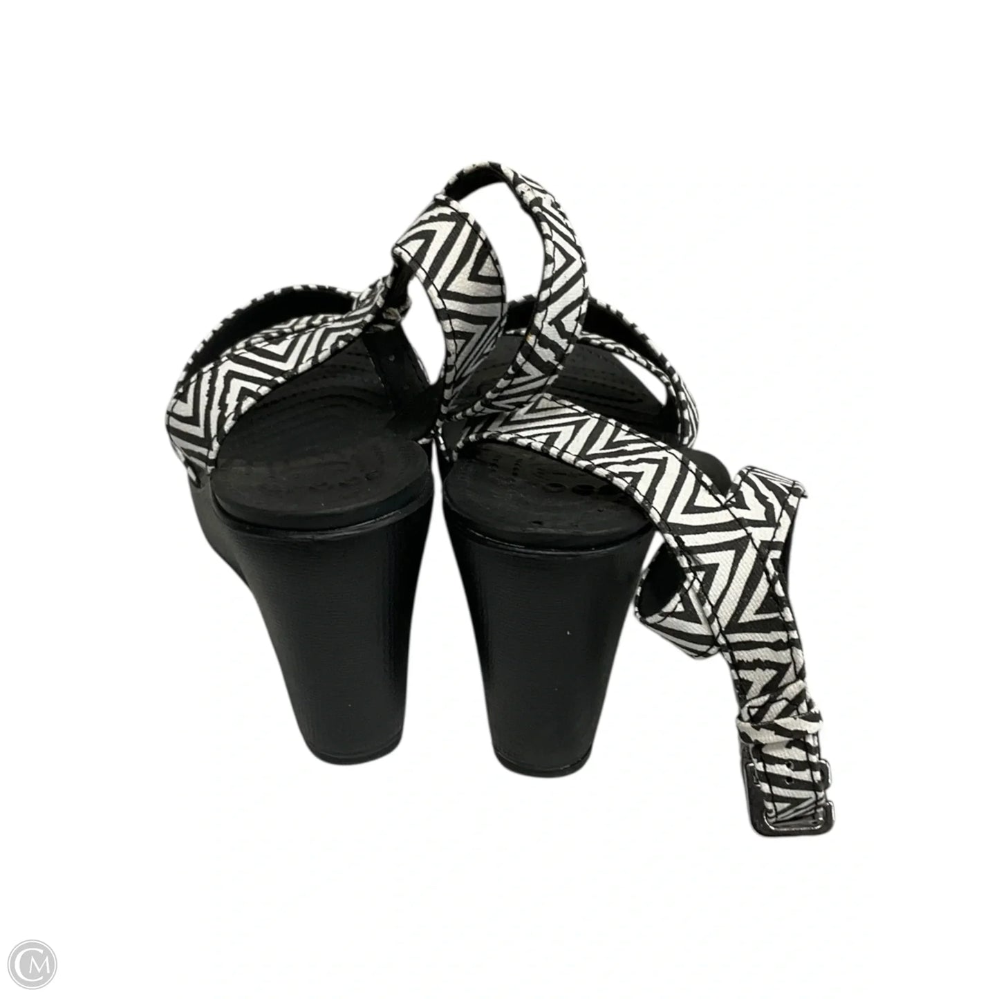 Sandals Heels Wedge By Crocs In Black & White, Size: 7